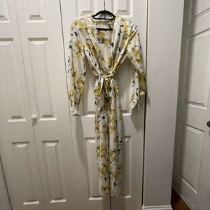 Boohoo yellow and white floral long sleeve faux wrap maxi dress with belt sash